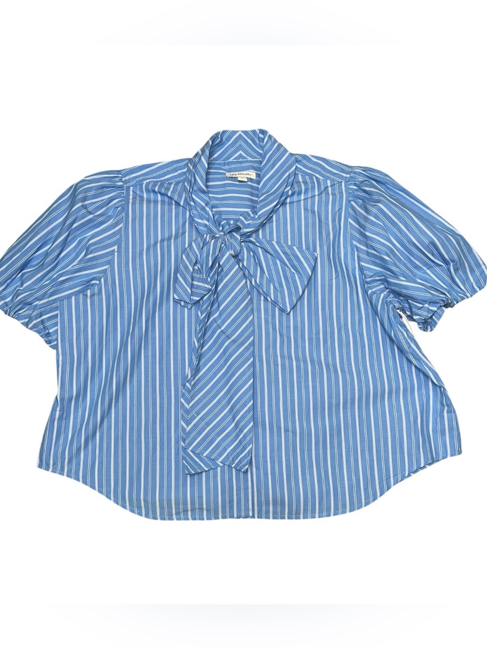 Women’s Free Assembly Blue Striped Bow Tie Short Sleeve Blouse Size XXL
